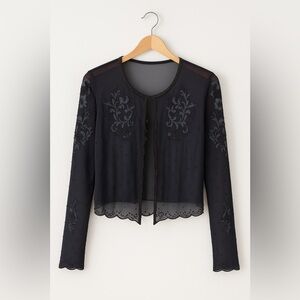 Soft Surroundings Embellished Beaded Sheer Scalloped Blue Cardigan size XS